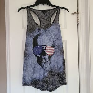 Rock & Republic Skull American Flag Racerback Tank Top